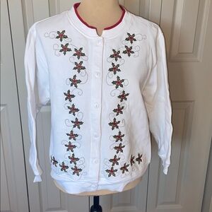 Hasting & Smith Vintage White Christmas Button Up Cardigan Women's Large Petite